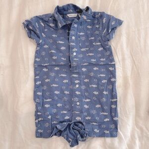 Janie and Jack Linen Fish Ocean Romper 6-12M